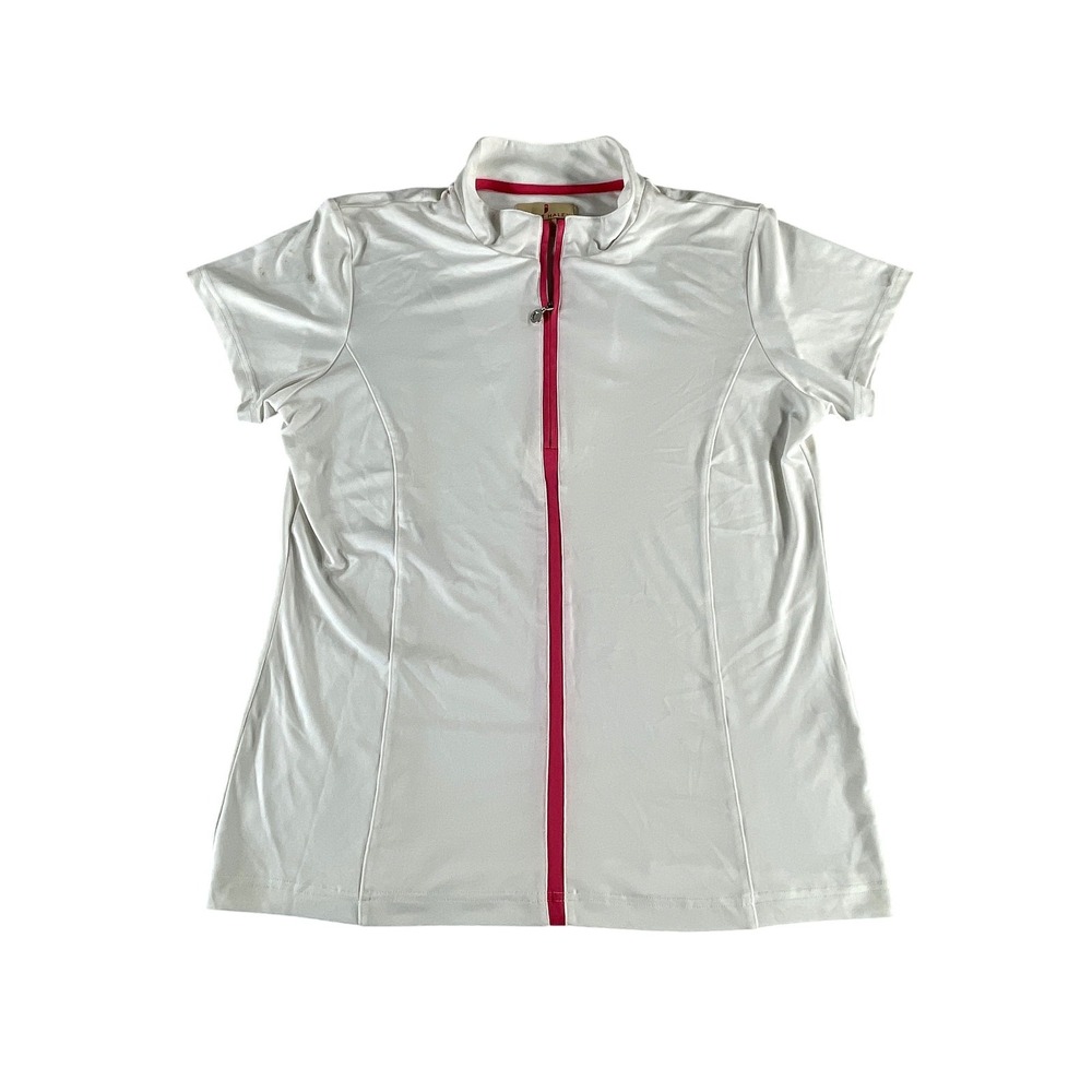 Sport Haley Shirt Womens Large White Pink Zip Golf Athletic Performance Stretch
